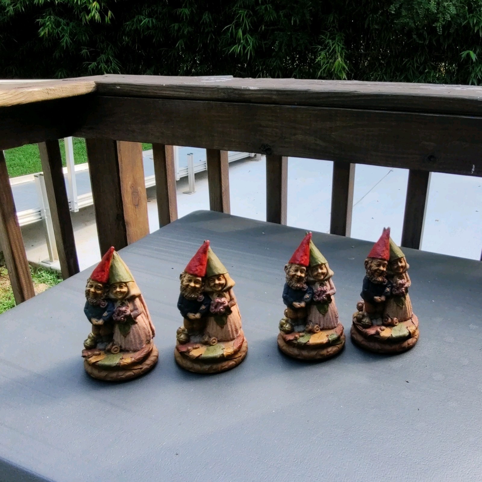 Fantasy Gnomes Collectible Figurine Set Lot of 4, Red & Green Hats