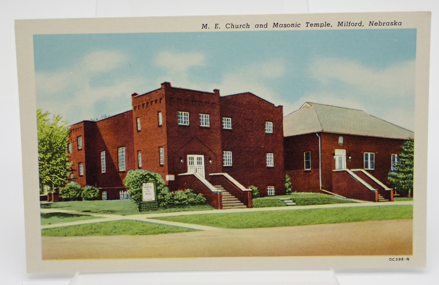 M.E. Church and Masonic Temple Milford Nebraska Vintage Postcard