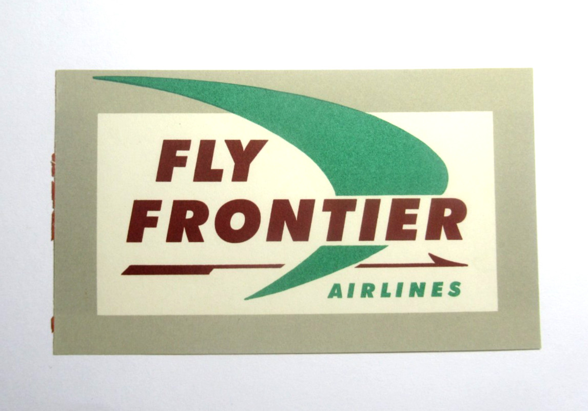 Original Vintage 1960s Fly Frontier Airlines Luggage Label Decal Travel OG