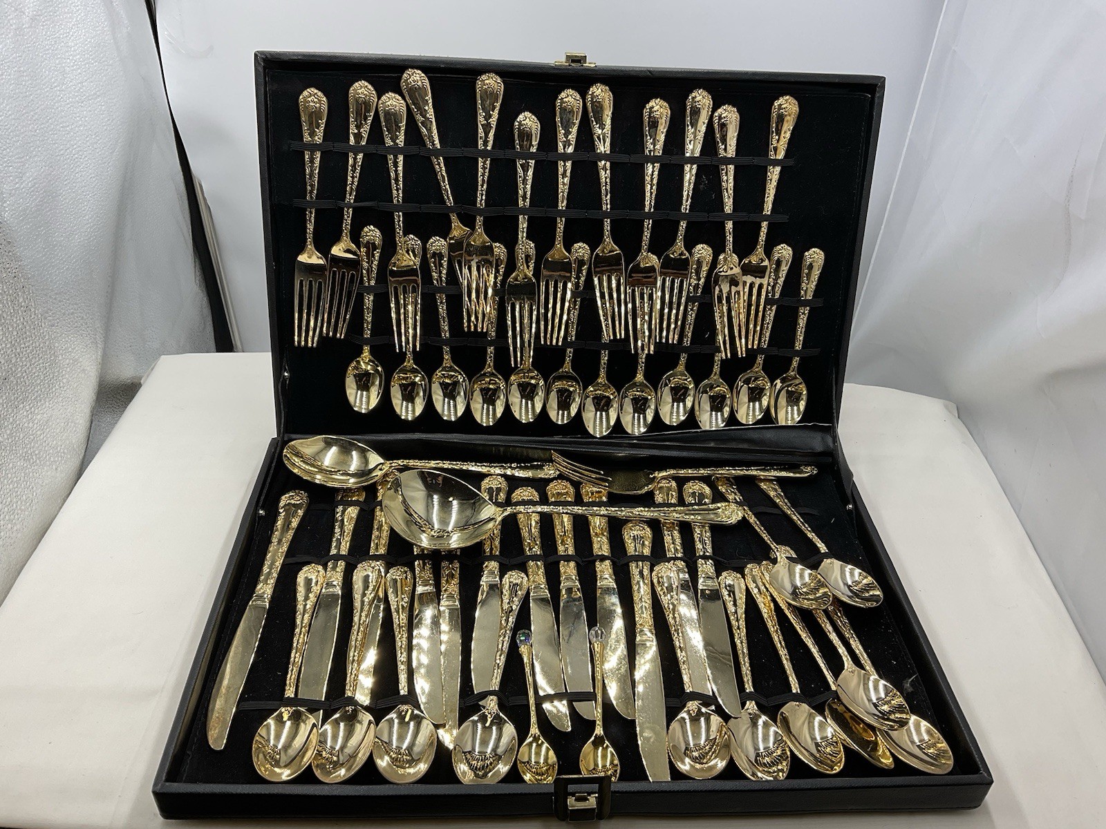 VINTAGE  Rogers and Sons Flatware Silverware GOLD PLATED 55-piece set
