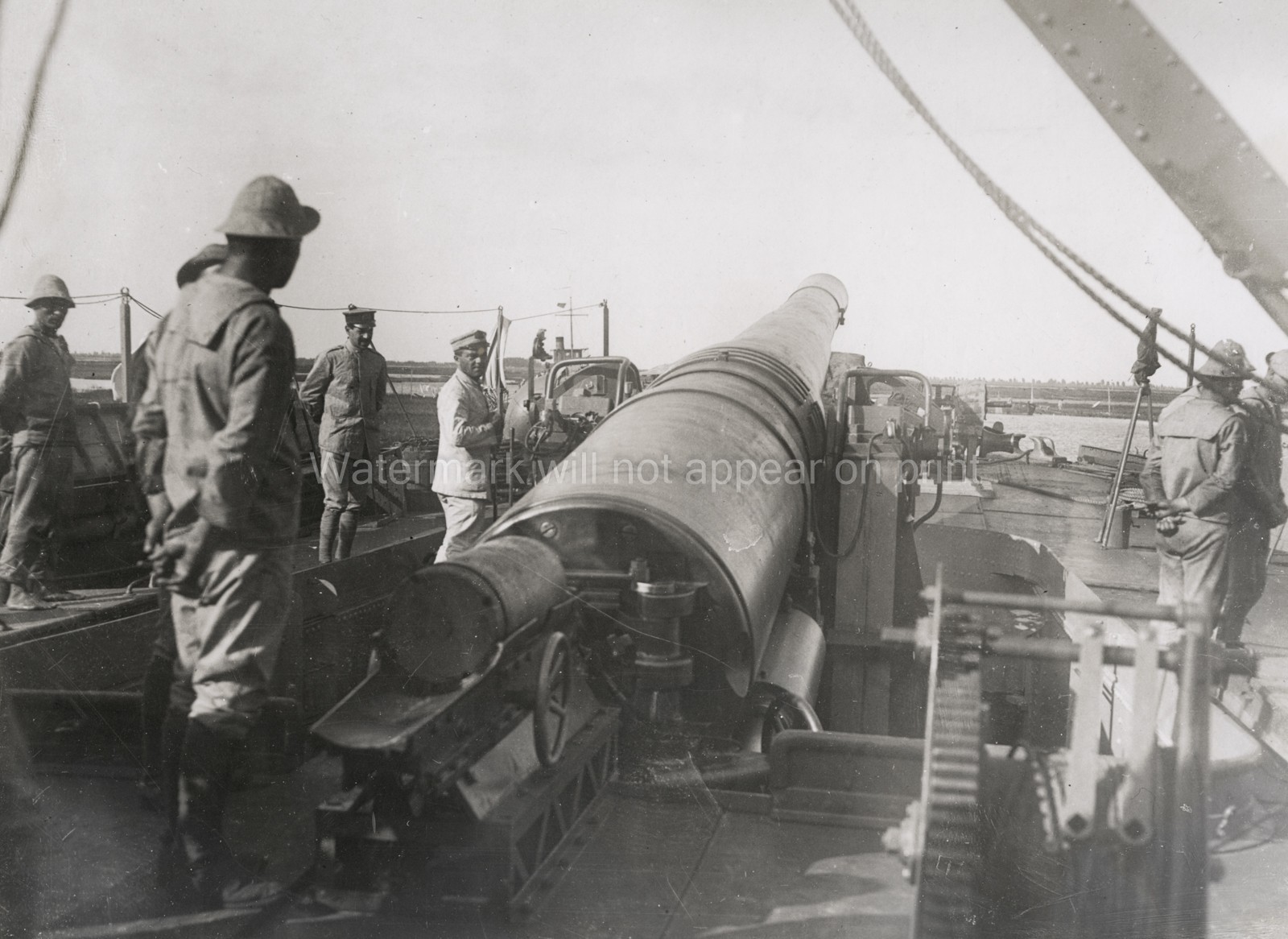 Italy WW1 Soldiers Large Artillery Gun Ship Deck Vtg. Photo Early