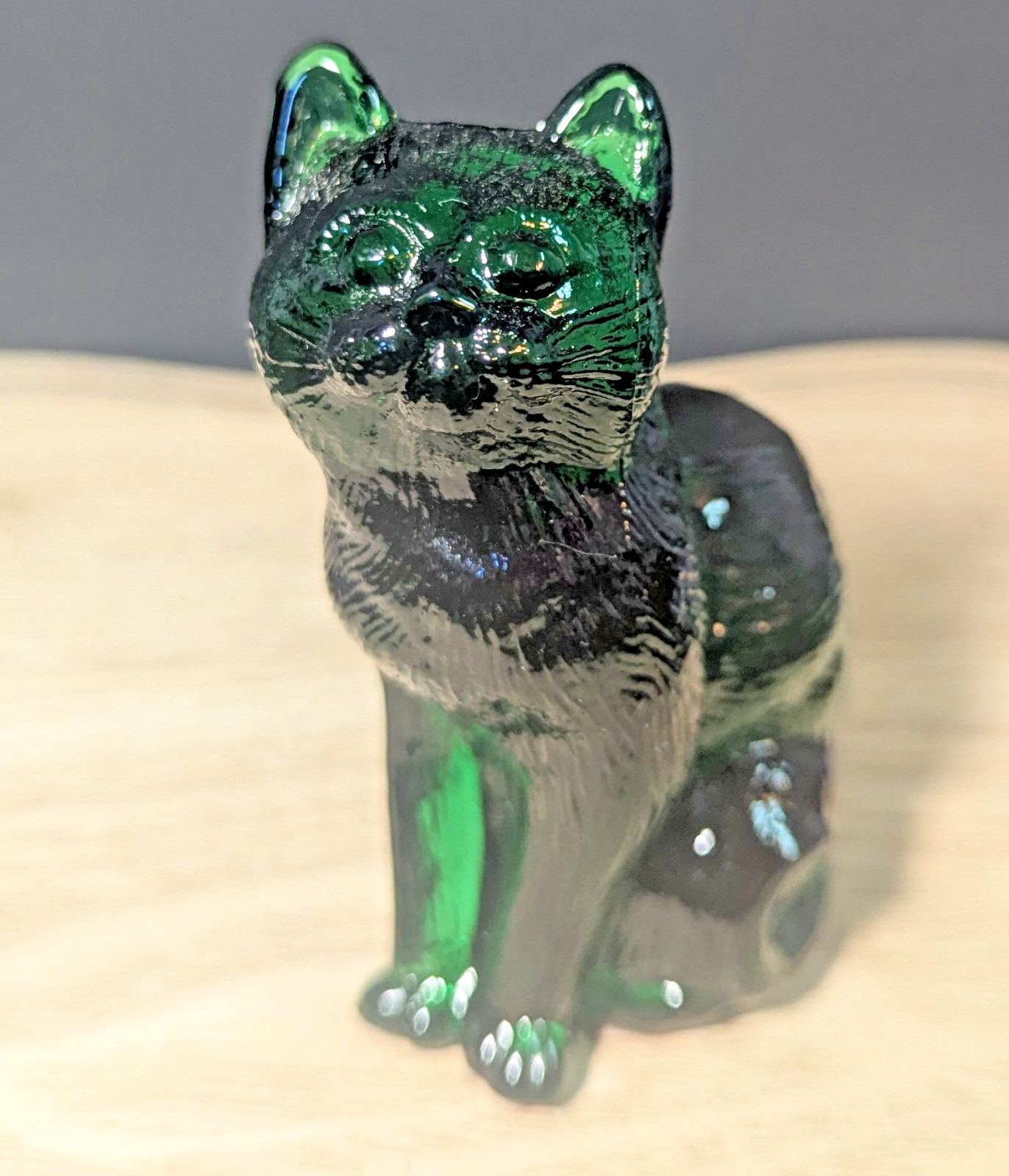 Vintage Mosser Signed Forest Green Sitting Cat #101 Glass Figurine Cambridge OH