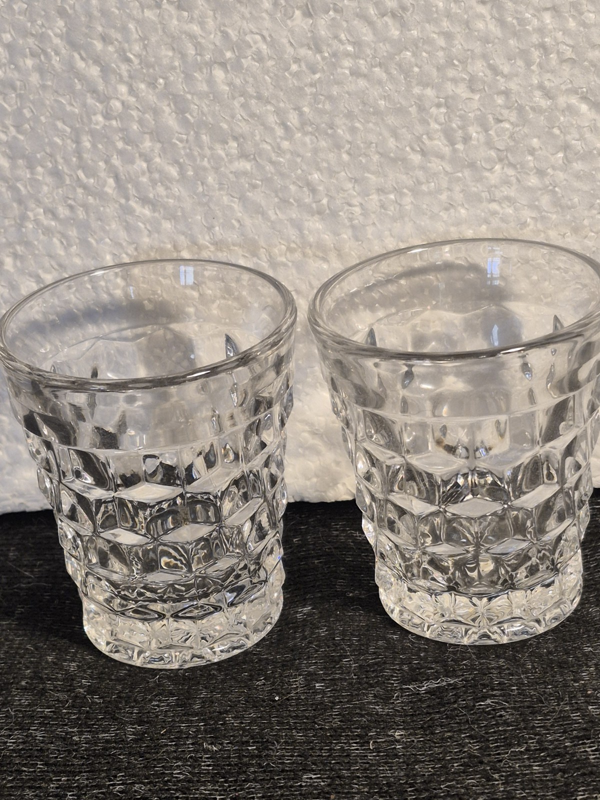 American Fostoria Cubist Clear Glass Pair 2.25 American Fostoria Cubist Clear Glass Pair 2.25