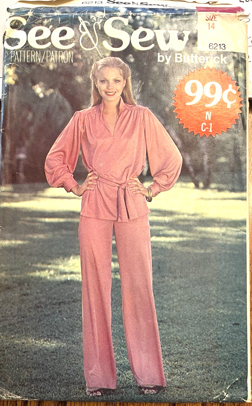 Vtg 1970s Butterick See & Sew #6213 Top,Belt and Pants Size 14