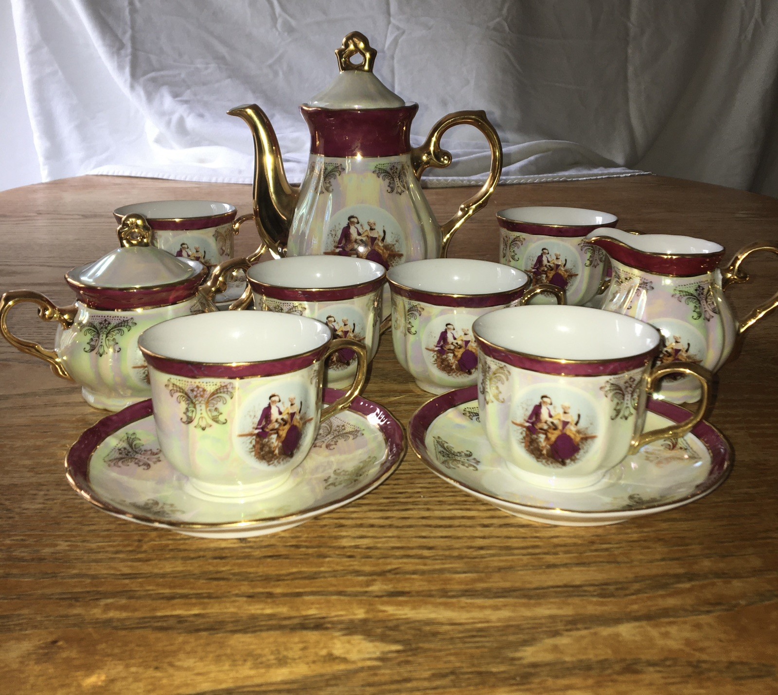 Vintage 13 Pc Iridescent Lusterware Tea Set Courting Couple Vintage 13 Pc Iridescent Lusterware Tea Set Courting Couple