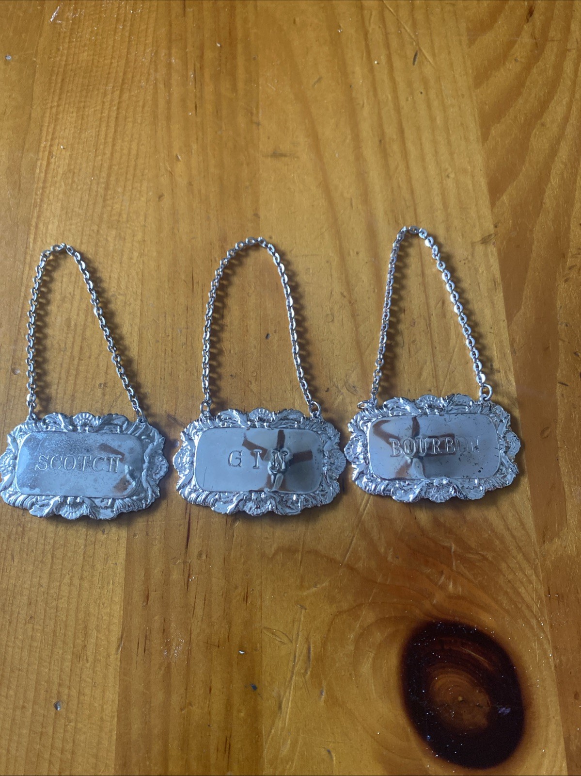 Leonard Japan Set Of 3 Vintage Silver Plated Liquor Bottle Tags