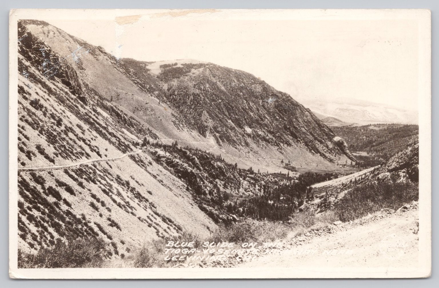 RPPC Blue Slide Tioga Pass Mono Lake California 1939 Frasher's Postcard