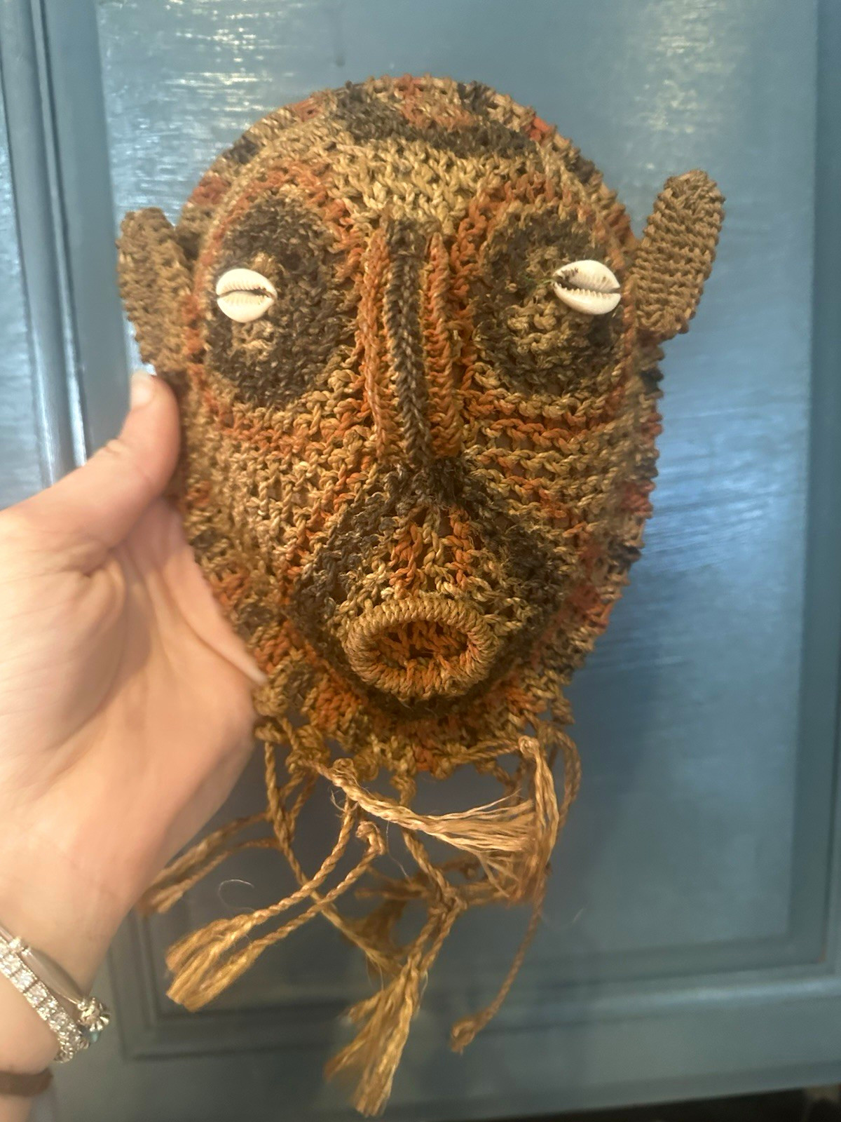 Vintage Papua New Guinea Woven Fiber Yam Mask Cowrie Shell Eyes Sepik Tribal Art Vintage Papua New Guinea Woven Fiber Yam Mask Cowrie Shell Eyes Sepik Tribal Art