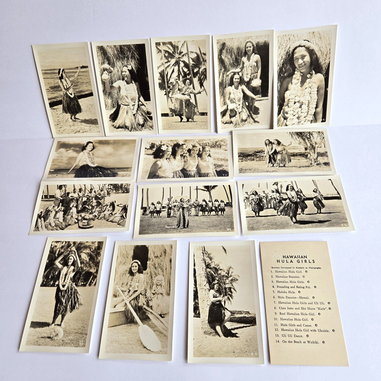 Hawaiian Hula Girls Pack Of 14 Snapshots-1950s-New Old Stock-Aloha