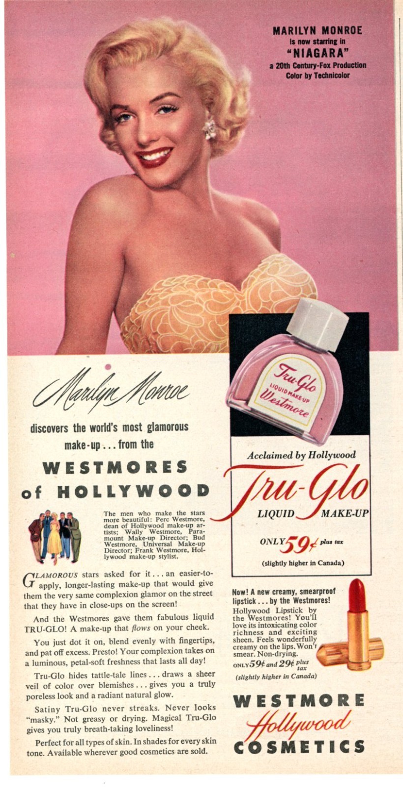 1952 Marilyn Monroe Vintage Print Ad Westwood Hollywood Cosmetics