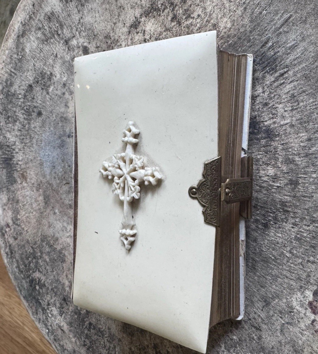 Celluloid Prayer Book 1873 Vintage German Golden foil and Clasp Catholic prayers Celluloid Prayer Book 1873 Vintage German Golden foil and Clasp Catholic prayers