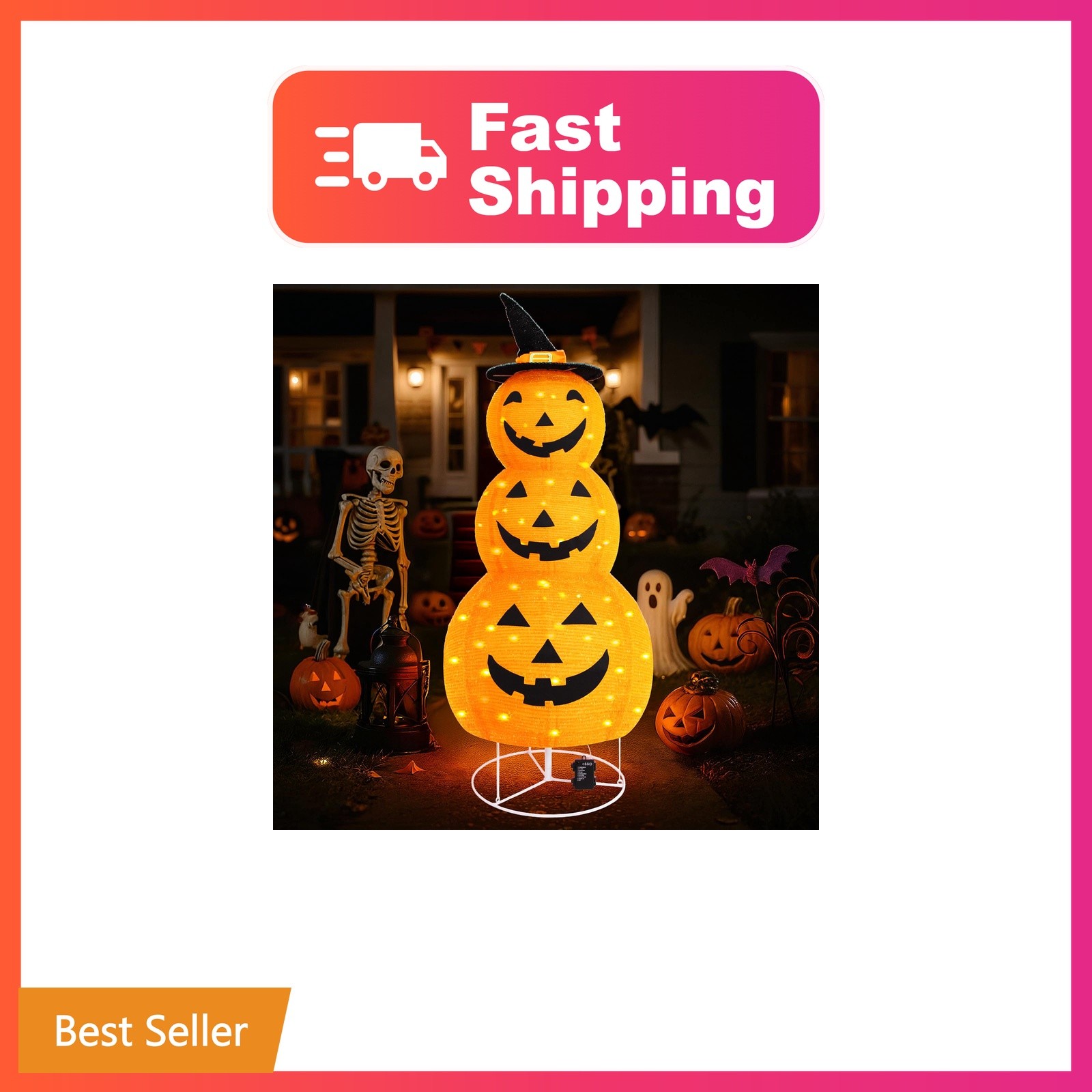 Halloween Pumpkin Decorations, Battery Operated Pre-Lit Collapsible Jack-o-La...