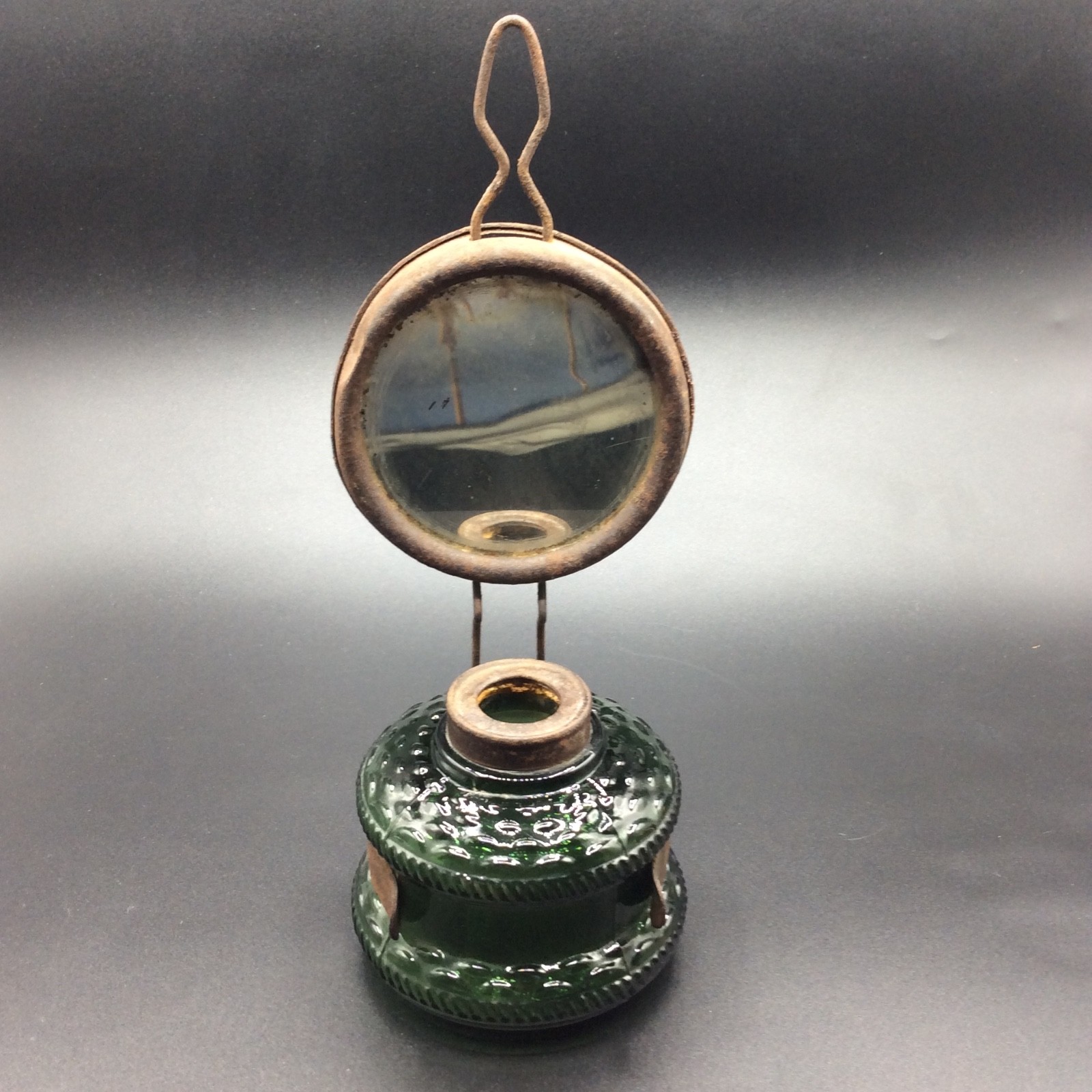 Antique Ditmar Decorative Green Glass Wall Mount Oil Lamp with Mirror, Austria