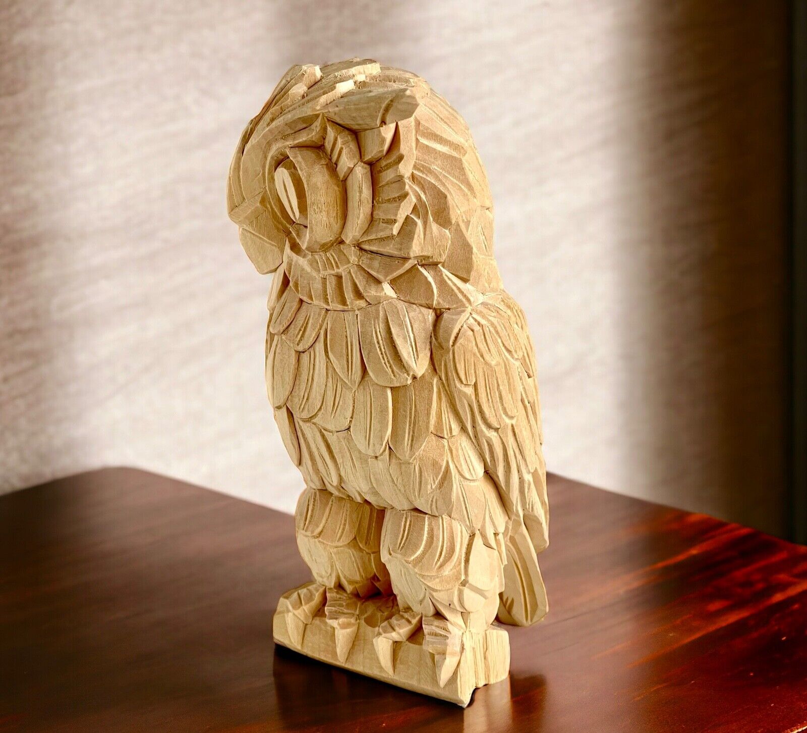 Owl Wooden Figure Handmade Statue Handcrafted Figurine Art Home  Decor 15 cm
