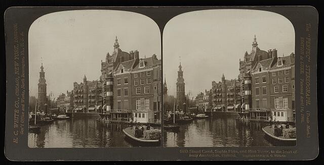 Photo:Amsterdam Holland 1909 Singel Canal Sophias Plein Mint Tower