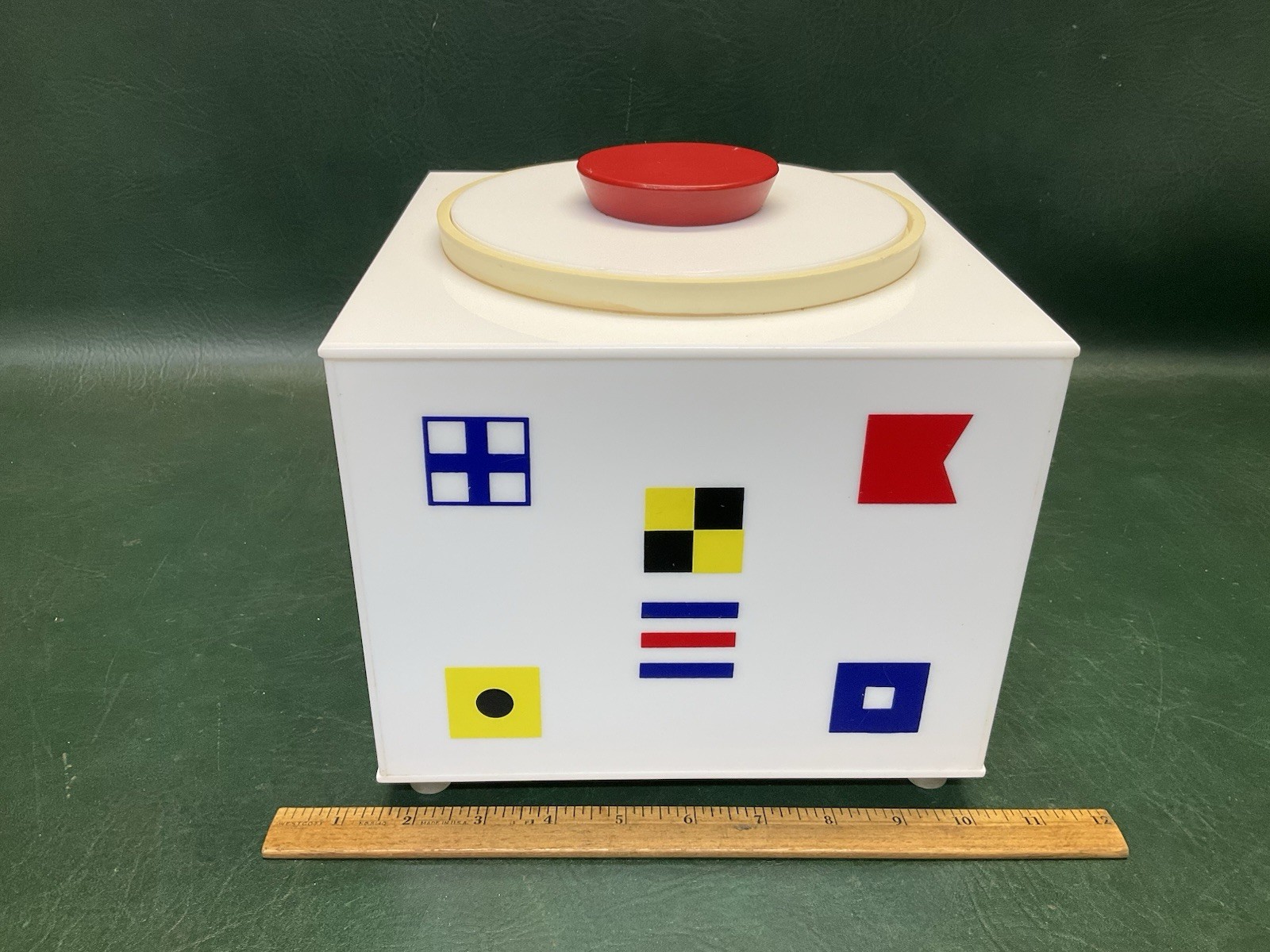 Vintage Morgan Designs Bucket Brigade Ice Bucket Nautical Flags w/ Lucite Legs