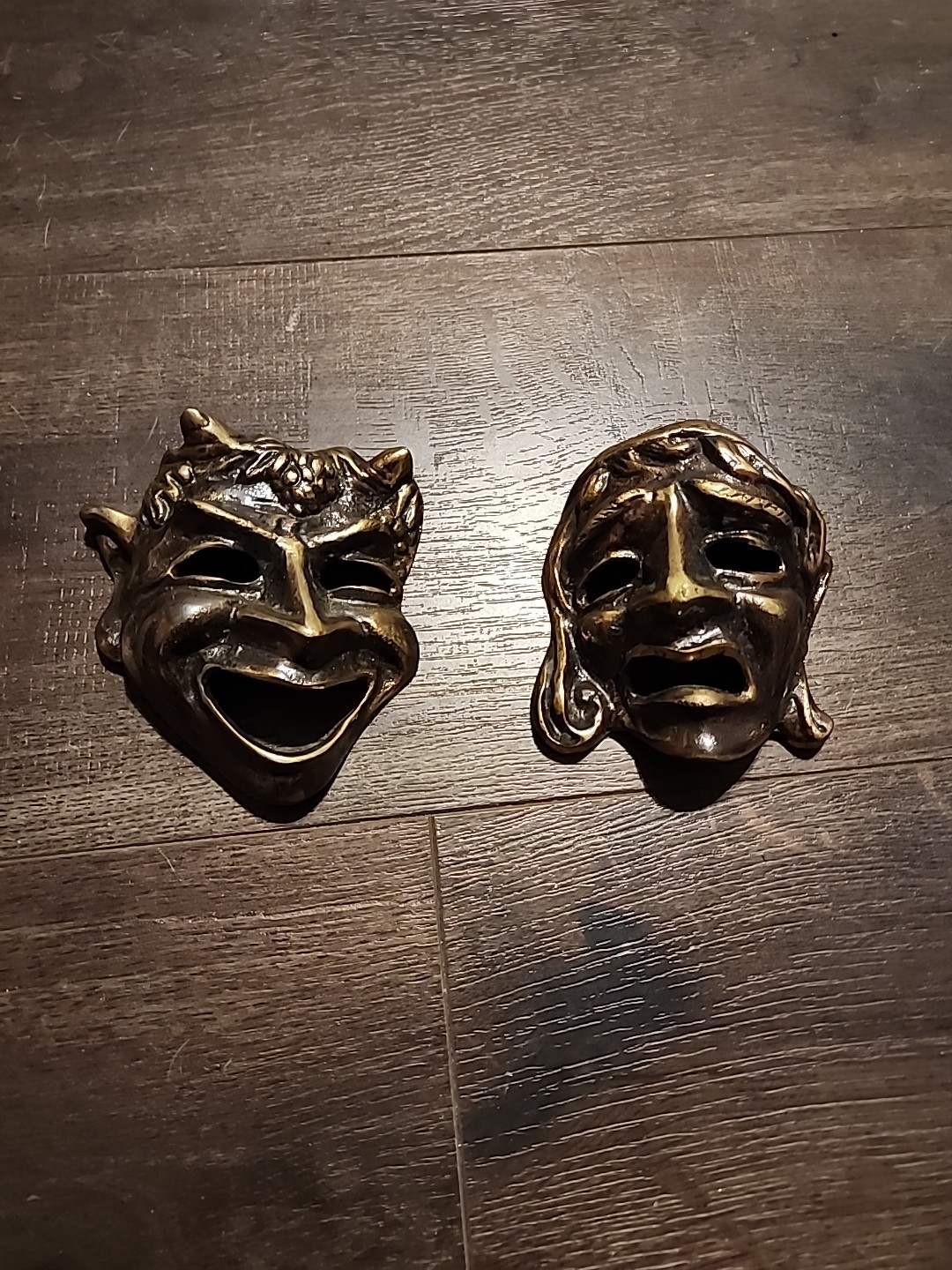 VTG Sm. Greek Bronzed Metal Comedy & Tragedy Satyr Laughing/Crying Wall Hangings VTG Sm. Greek Bronzed Metal Comedy & Tragedy Satyr Laughing/Crying Wall Hangings