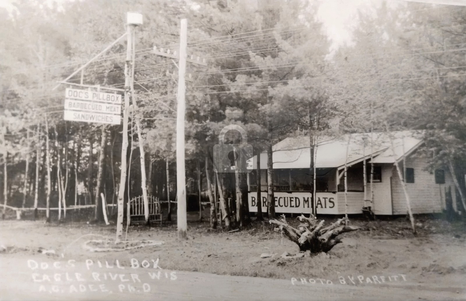 c 1910s Doc\'s Pill Box A. G. Adee PhD. Eagle River WI RPPC Photo Postcard COPY