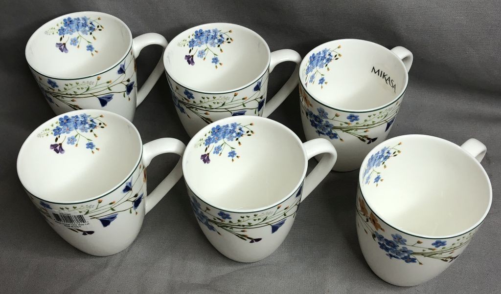 Lot/6 Mikasa Quinn Bone China Coffee Mugs Floral 12 Oz.