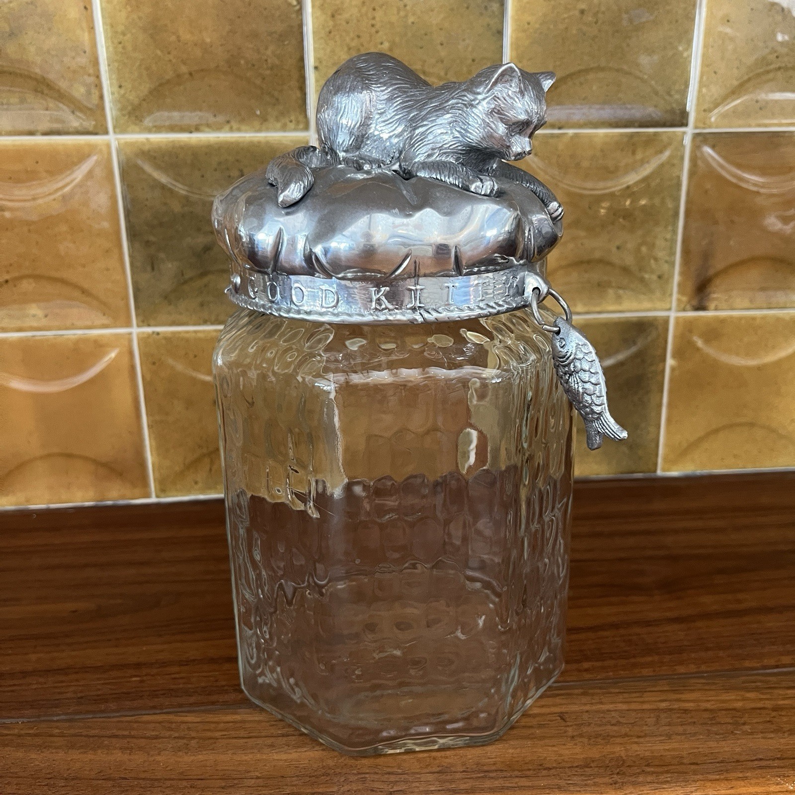 Vintage Arthur Court Good Kitty Cat Cookie Jar Treat Glass Canister Kitten Fish Vintage Arthur Court Good Kitty Cat Cookie Jar Treat Glass Canister Kitten Fish