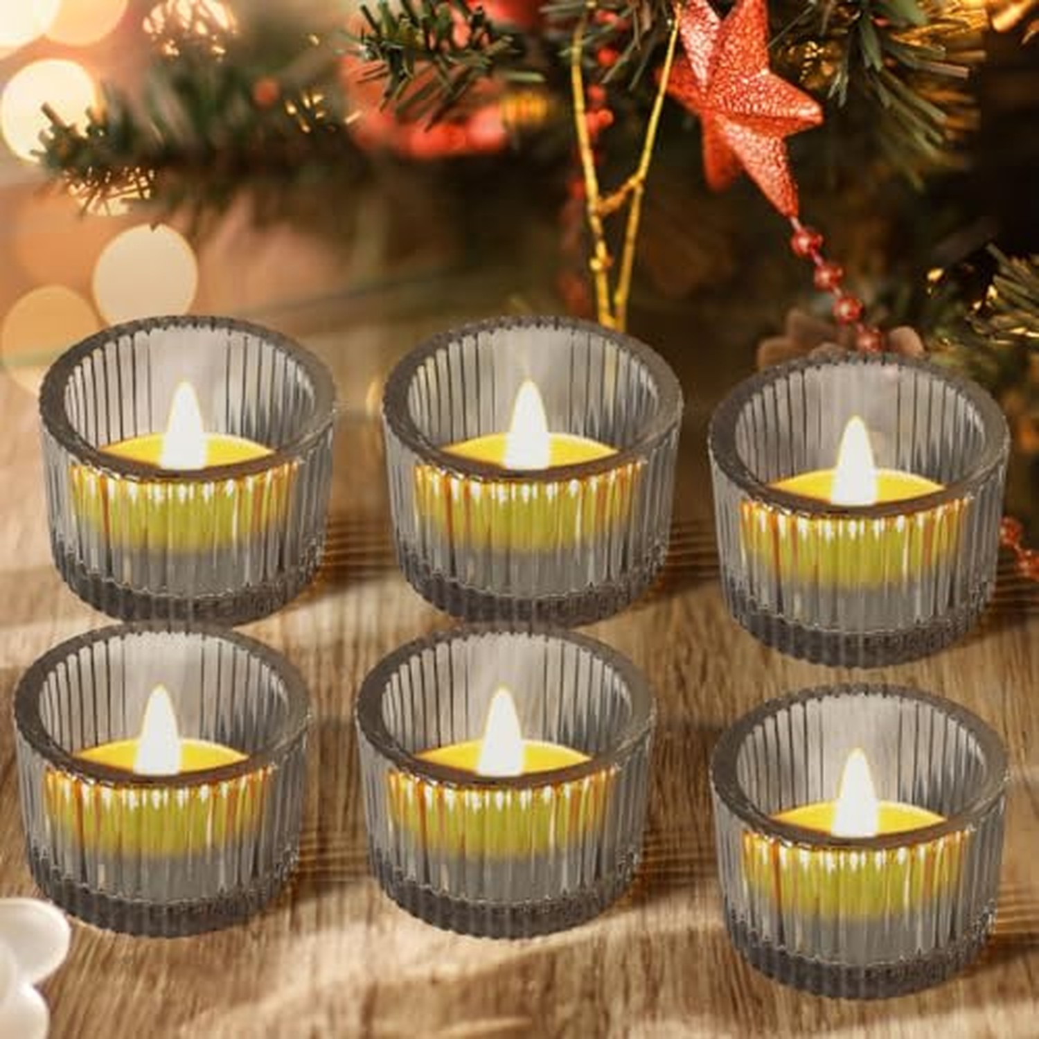 JOYIT Black Votive Candle Holders, 6 Pack Glass Tealight Cups JOYIT Black Votive Candle Holders, 6 Pack Glass Tealight Cups