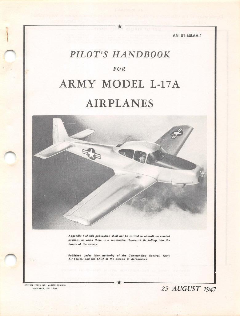 1947 AAF NORTH AMERICAN L-17A NAVION LIAISON PILOTS FLIGHT MANUAL HANDBOOK-CD