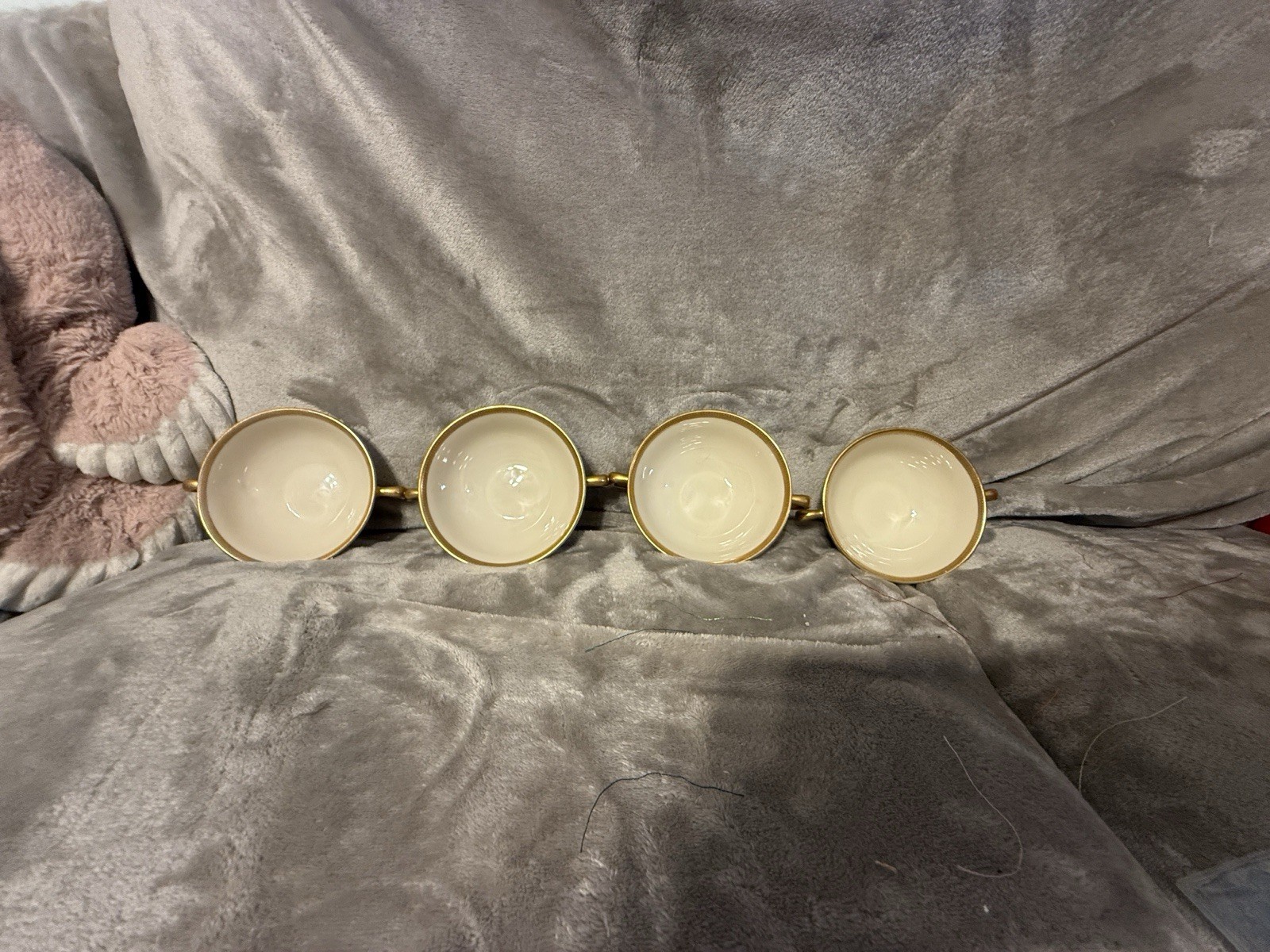 Four Lenox Tuxedo Cream Soup Bowls (Gold Backstamp) Two Saucers Free Four Lenox Tuxedo Cream Soup Bowls (Gold Backstamp) Two Saucers Free