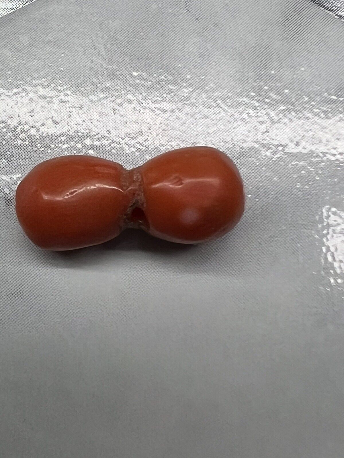 Antique Natural Red Coral Carved Dorje Bead 12.5 X 5.7 mm Collectible Artifact