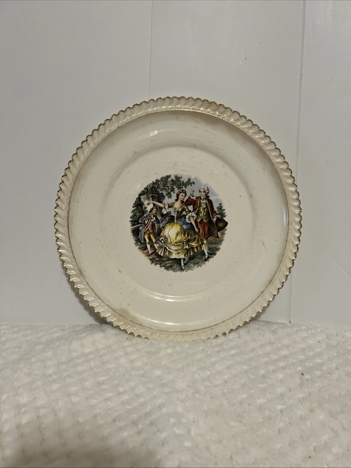 Vintage Harker Pottery 22K Gold Courting Couple Plate USA Vintage Harker Pottery 22K Gold Courting Couple Plate USA