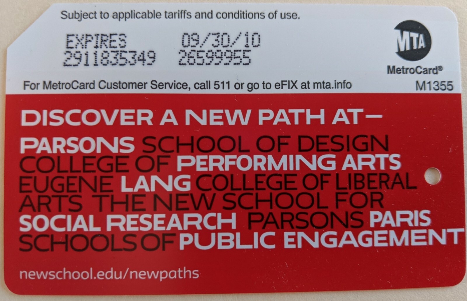 New school Discover a New Path-NYC Metrocard-Expired-Mint condition New school Discover a New Path-NYC Metrocard-Expired-Mint condition