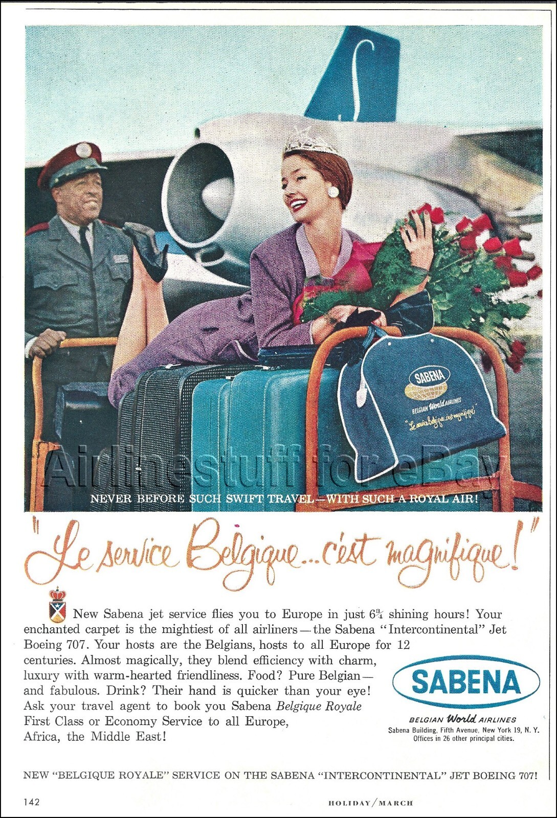 1960 SABENA Belgian World Airlines BOEING 707 INTERCONTINENTAL ad airways advert