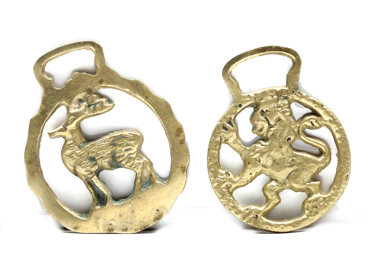Vintage British Horse Brass Stag And Lion Medallions 3