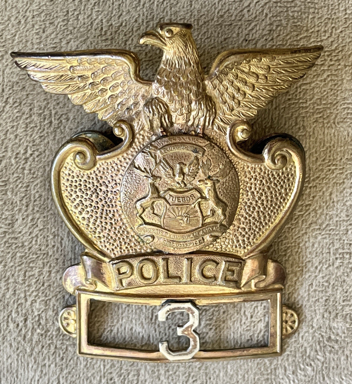 Antique / Obsolete Early 1900's Michigan Police Dress Hat Emblem C.D. Reese