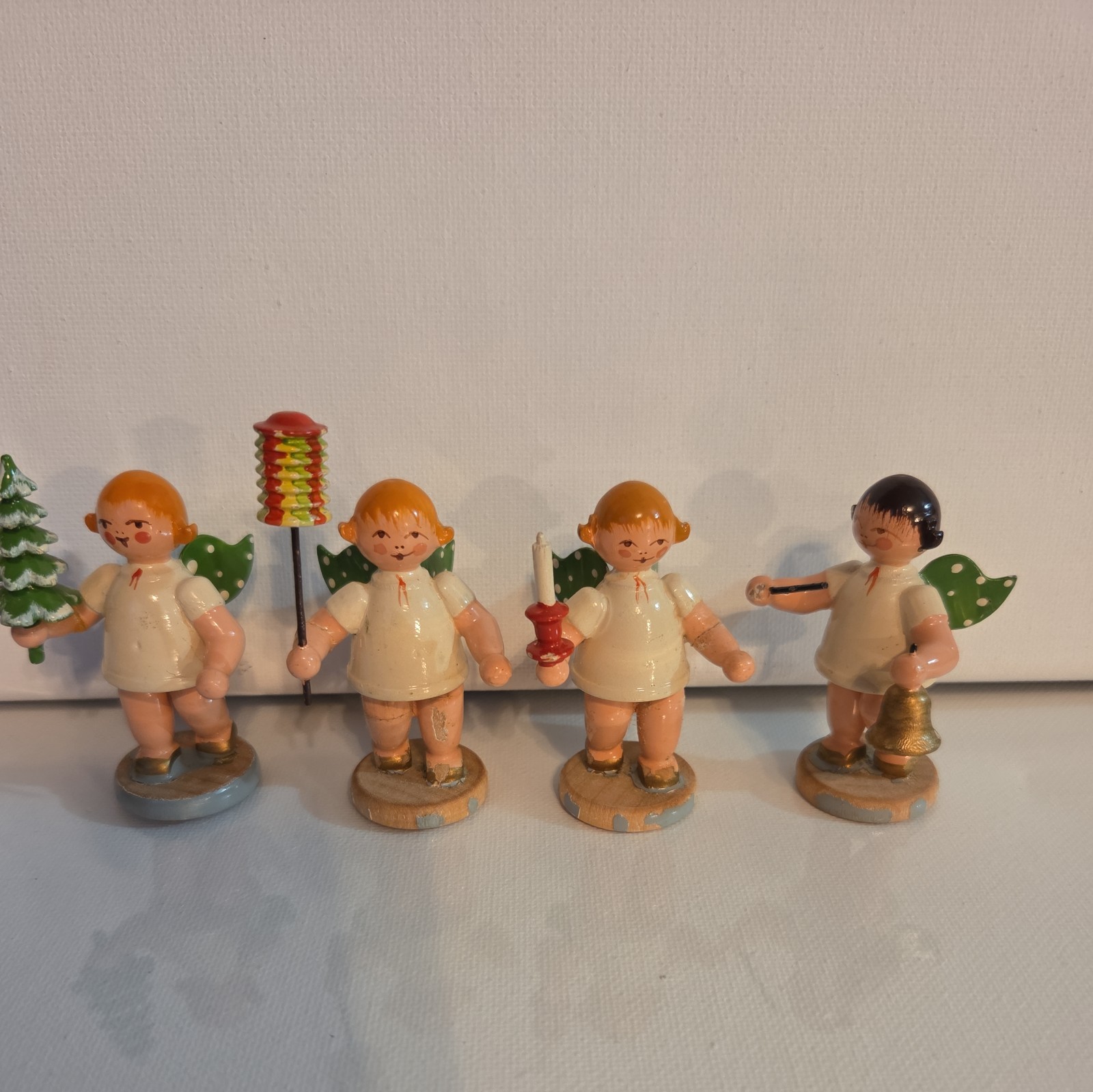 VTG RARE SET 4 ERZGEBIRGE WENDT KUHN EXPERTIC GERMAN WOODEN CHRISTMAS ANGELS 
