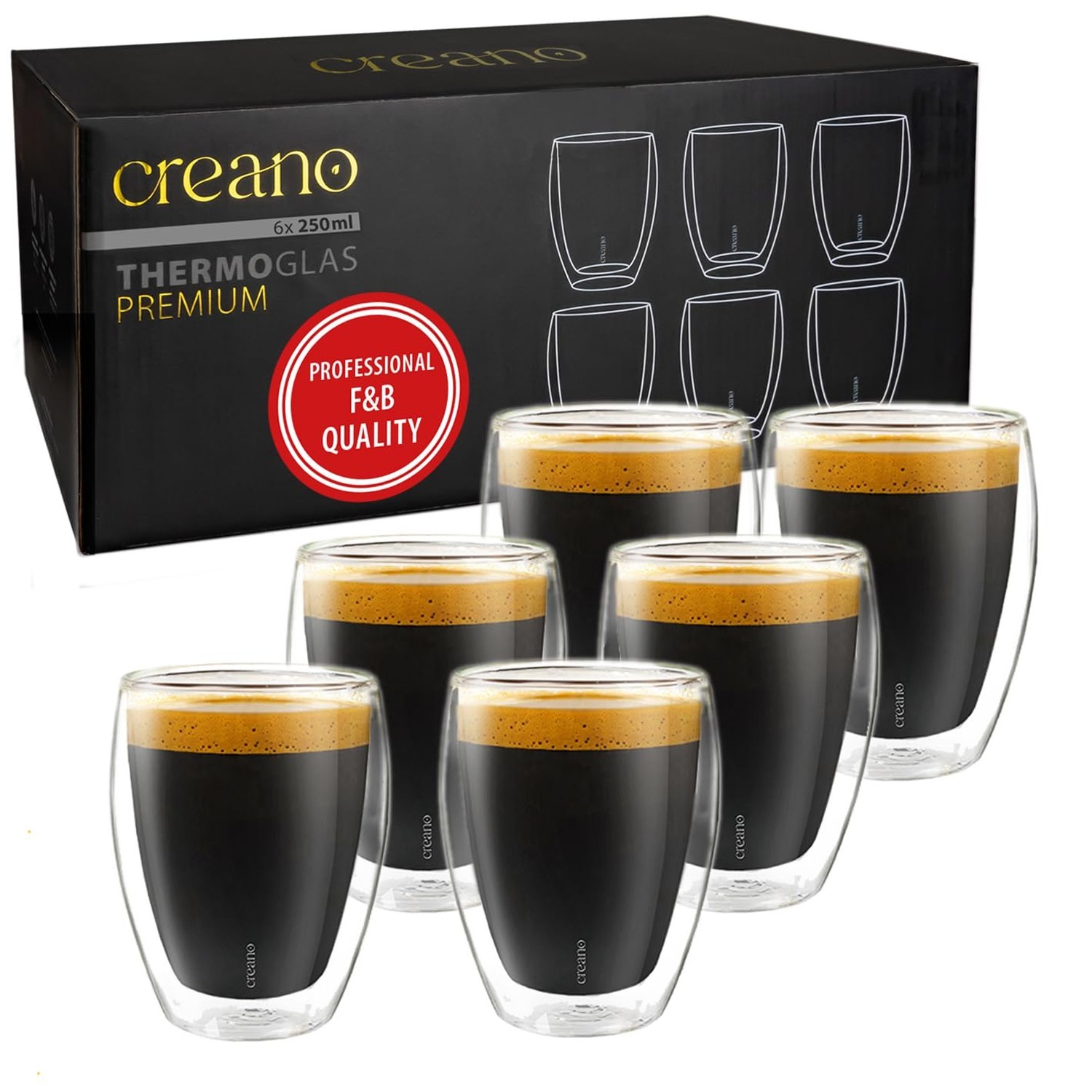 Creano Premium Double-Walled Drinking Glasses 9oz / 250 ml - Set of 6 - Profe... Creano Premium Double-Walled Drinking Glasses 9oz / 250 ml - Set of 6 - Profe...