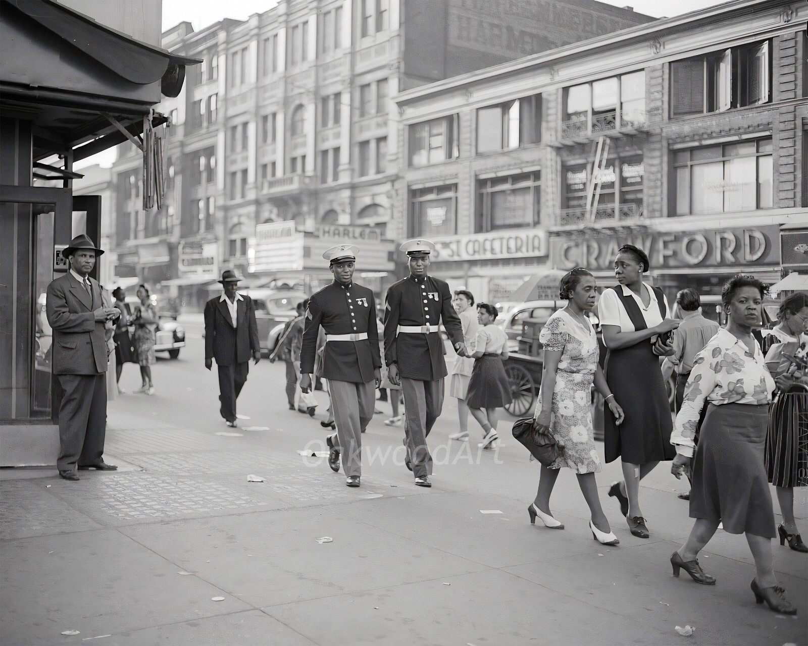 1940s HARLEM STREET SCENE with Marines in Uniform, WW2, Vintage Photo Reprint 1940s HARLEM STREET SCENE with Marines in Uniform, WW2, Vintage Photo Reprint