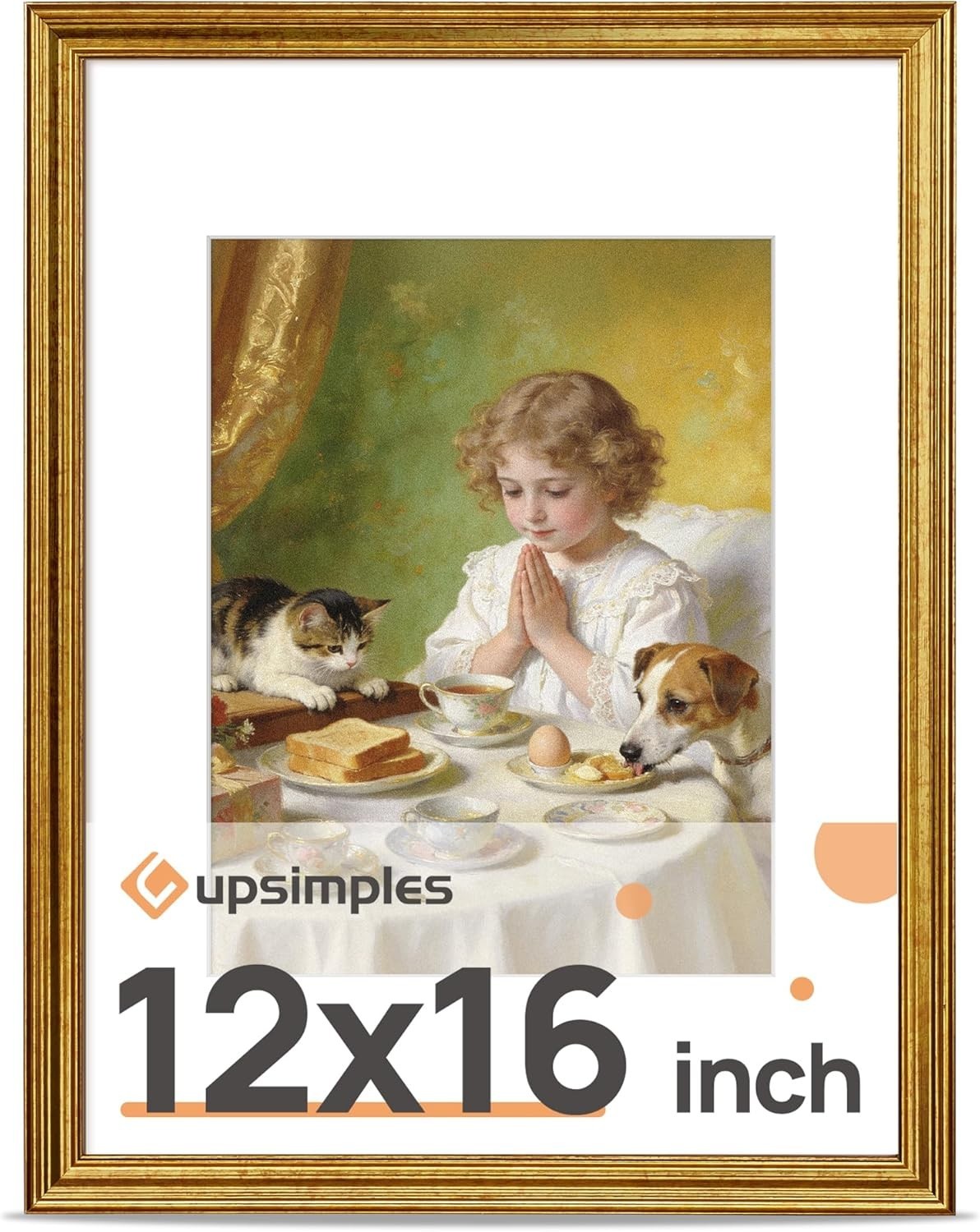 Vintage 12X16 Frame, Antique Gold Frame Displays 8.5 by 11 with Mat or 12 X 16 w Vintage 12X16 Frame, Antique Gold Frame Displays 8.5 by 11 with Mat or 12 X 16 w
