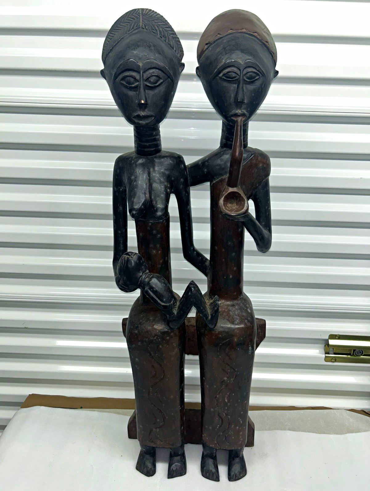 41” Hand Carved African Wooden Couple Figure Sculpture on Base Handmade