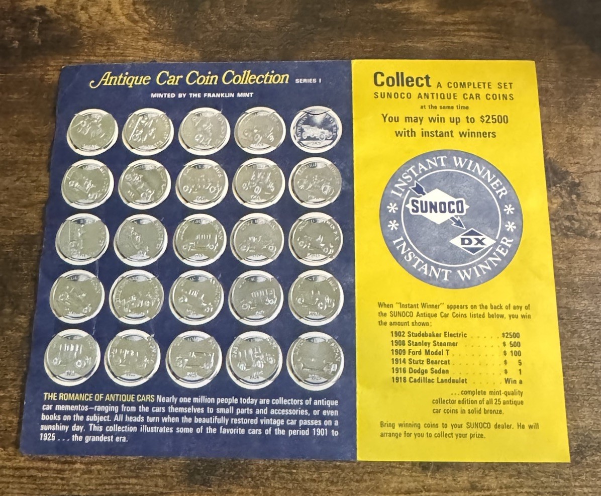 1968 Franklin Mint Sunoco Antique Car Coin Collection Series 1 Missing 1 Coin 1968 Franklin Mint Sunoco Antique Car Coin Collection Series 1 Missing 1 Coin