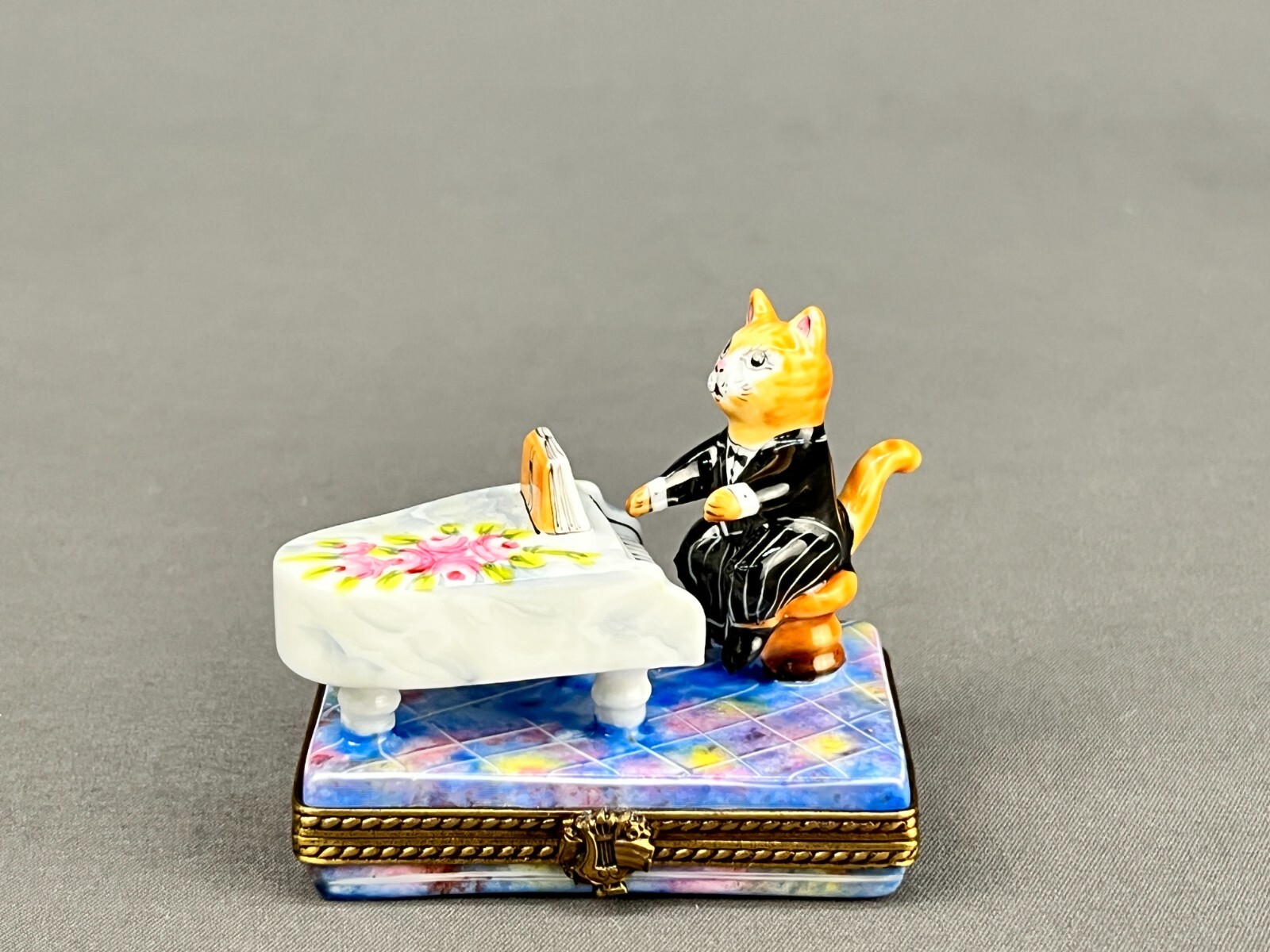 Limoges RMC Limted Ed CAT PLAYING PIANO Porcelain 2 1/4\