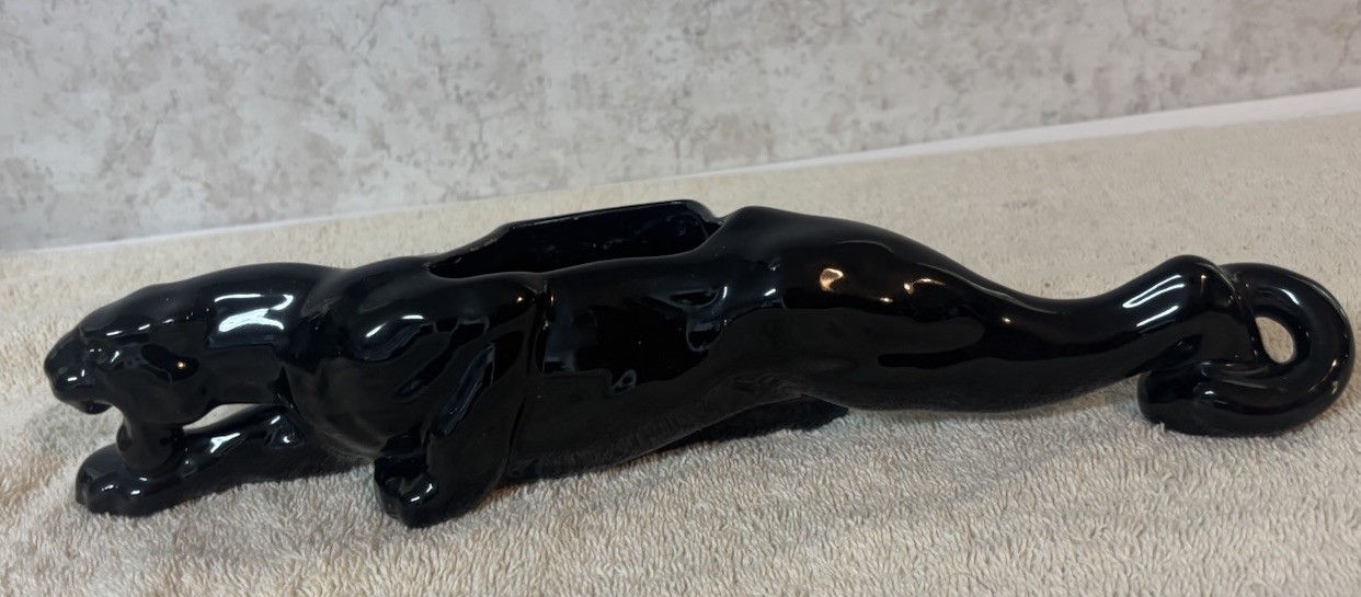 Vintage MCM 1950\'s Prowling Black Panther Jaguar 15” Ceramic Planter
