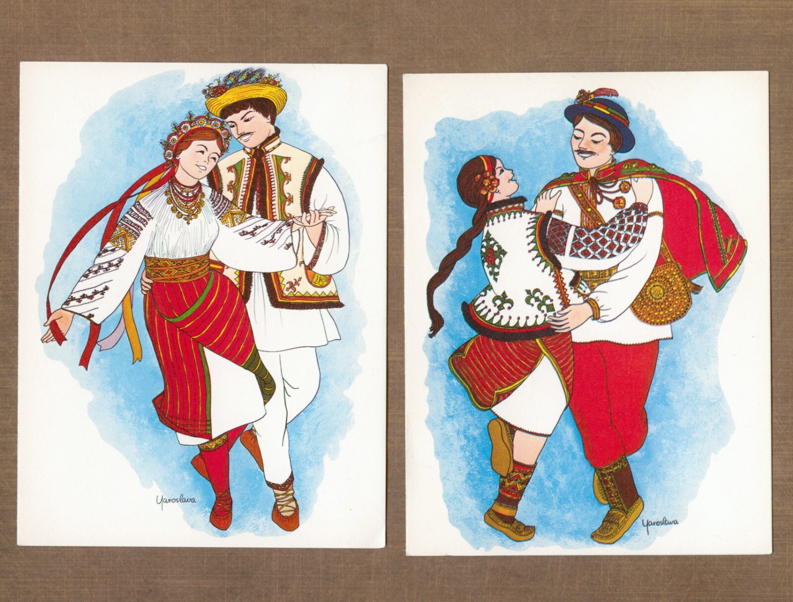 LOT OF 2 Vintage 1976 YAROSLAVA Surma Notecards + Envelopes, Old Ukrainian Dance