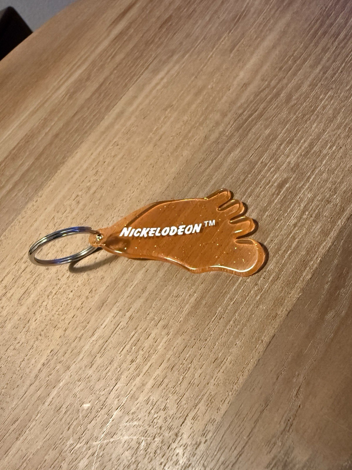 Rare Vintage 1990s Nickelodeon Glitter Orange Rubber Foot Keychain Logo Souvenir