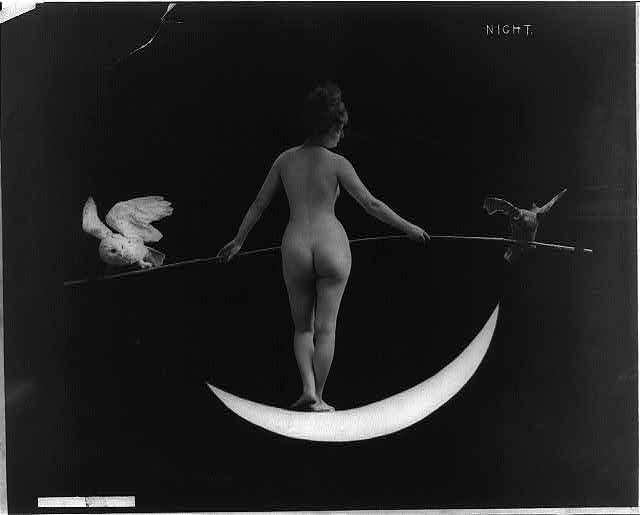 Duluth Minnesota 1895 Nude Woman on Moon Owls Aerialist Night Photograph