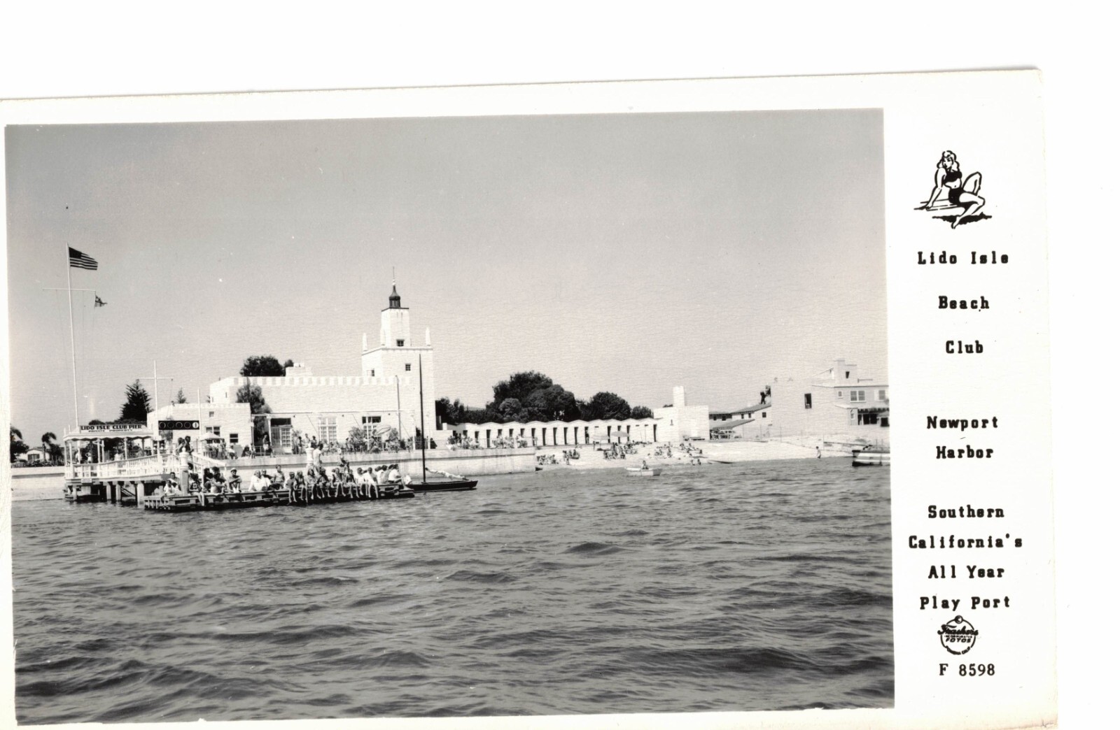Lido Isle Beach Club, Newport Harbor, CA - Real Photo postcard by Frashers of CA Lido Isle Beach Club, Newport Harbor, CA - Real Photo postcard by Frashers of CA