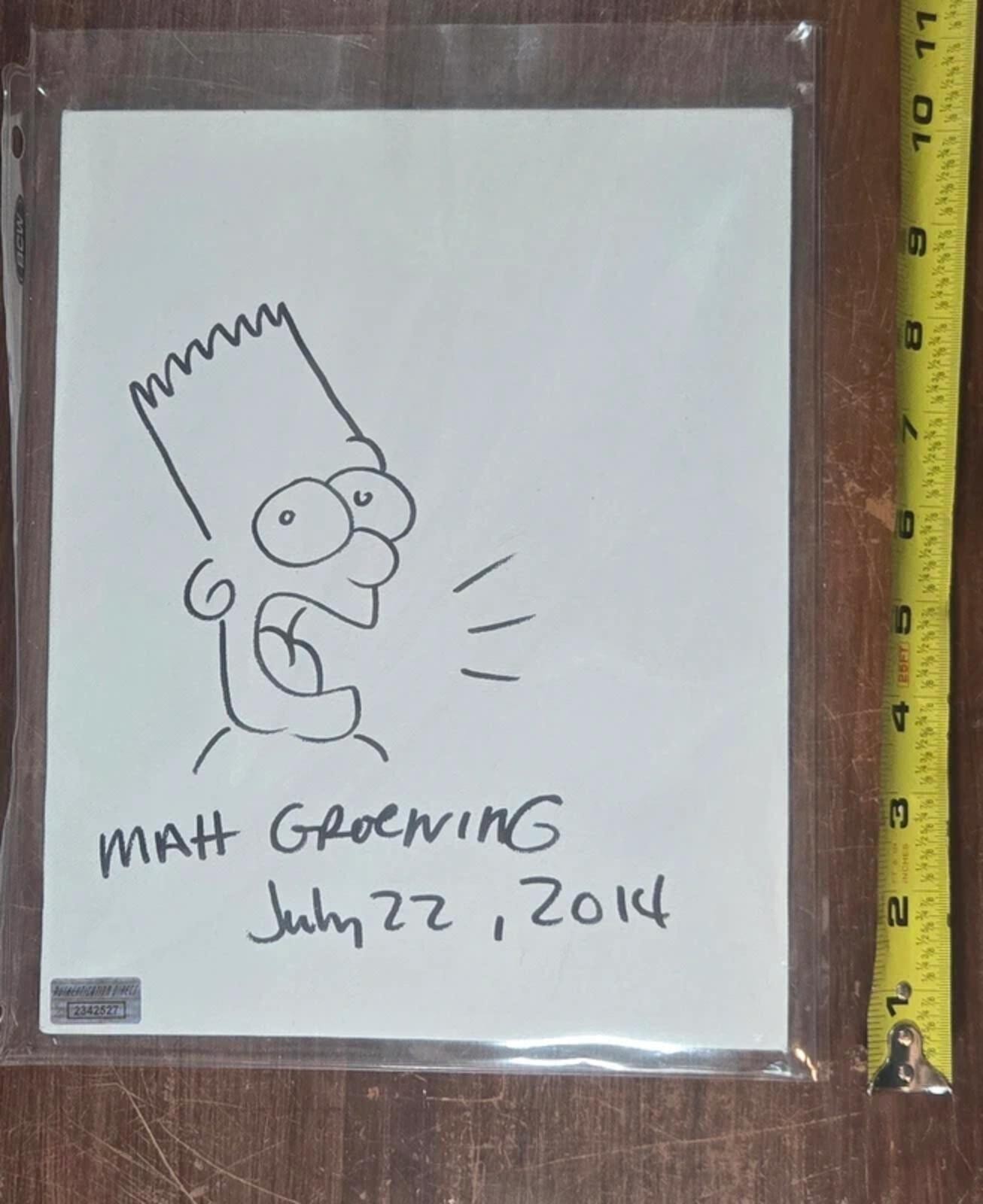 Matt Groening Hand Signed Bart Simpson Coa Original Drawing 2014