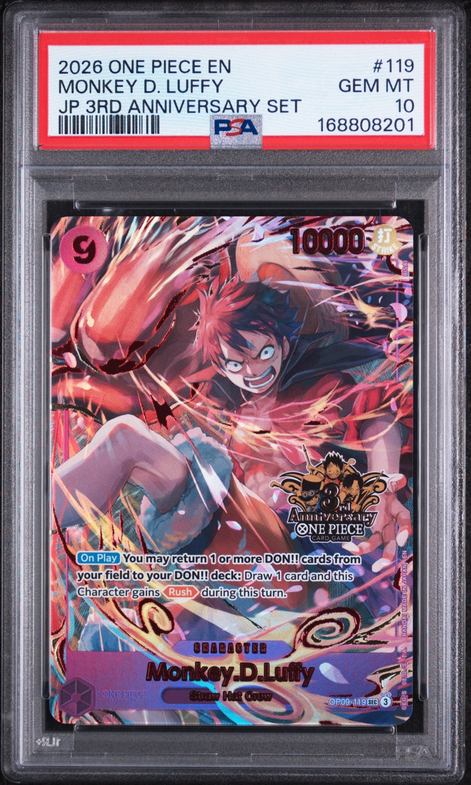 2026 MONKEY D. LUFFY JAPANESE 3RD ANNIVERSARY #119 ONE PIECE ENGLISH  PSA 10