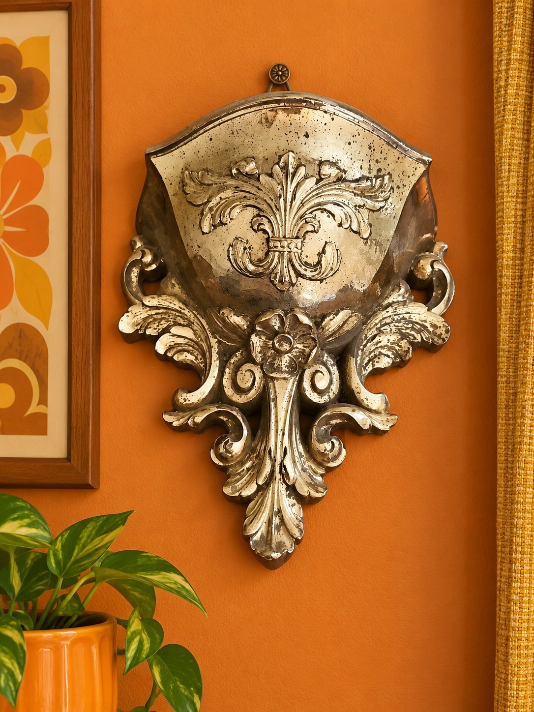 Vtg 1978 Gold HOMCO Ornate Scrolled Floral Wall Mount Planter Home Decor 284