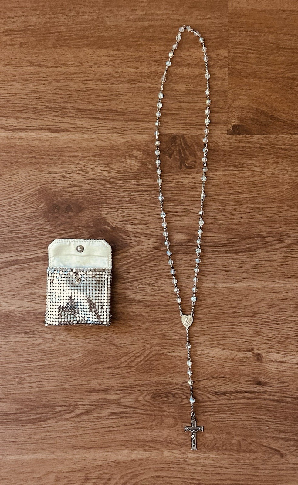 VTG 1965 Sterling Silver Crystal Rosary & Whiting Davis Pouch Set Maker Marked VTG 1965 Sterling Silver Crystal Rosary & Whiting Davis Pouch Set Maker Marked