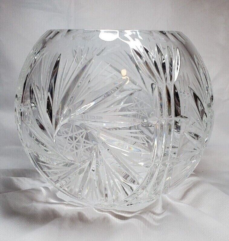 Barski Crystal Rose Bowl Excellent Condition Hand Cut Pinwheel Design  7x6\